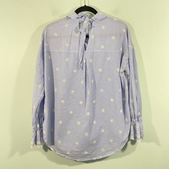 Sanctuary Blue Striped All Over Eyelet Flowers Oversized Button Up Blouse Size S - Picture 8 of 8